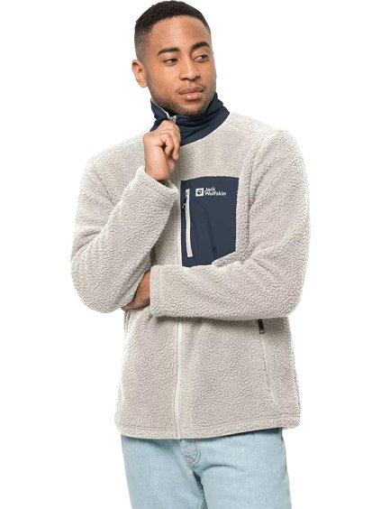 SVĚTLE ŠEDÁ PÁNSKÁ FLEECOVÁ MIKINA JACK WOLFSKIN KINGSWAY FLEECE M