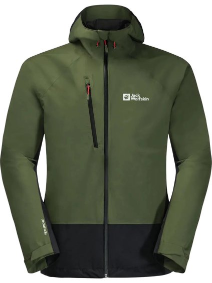 TMAVĚ ZELENÁ PÁNSKÁ HARDSHELLOVÁ BUNDA JACK WOLFSKIN EAGLE PEAK 2L JKT M (Velikost 3XL)