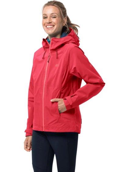 ČERVENÁ DÁMSKÁ SPORTOVNÍ BUNDA JACK WOLFSKIN HIGHEST PEAK 3L JKT W (Velikost L)