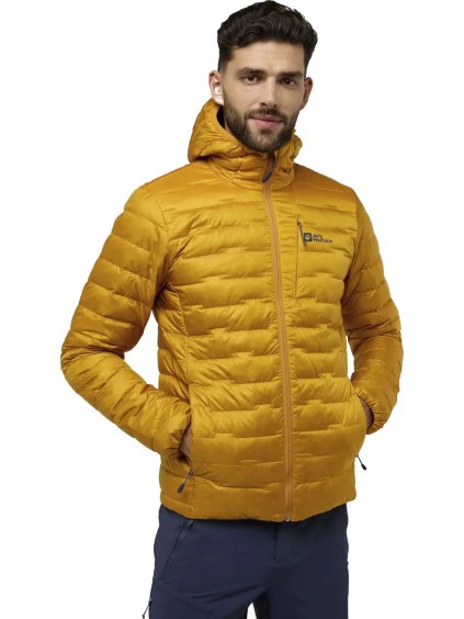 HOŘČICOVÁ PÁNSKÁ PROŠÍVANÁ BUNDA JACK WOLFSKIN PASSAMANI DOWN HOODY M (Velikost L)