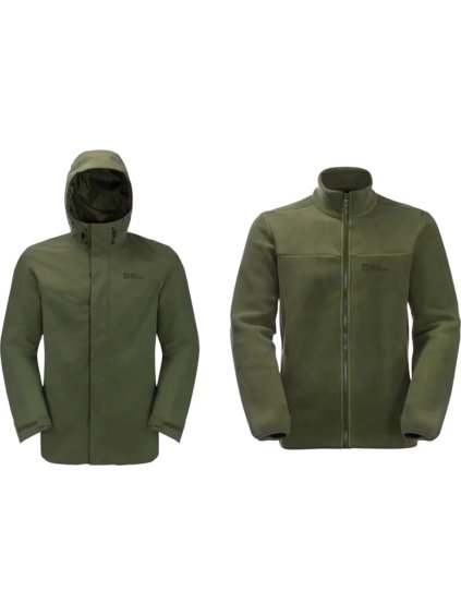 TMAVĚ ZELENÁ PÁNSKÁ SPORTOVNÍ BUNDA 3V1 JACK WOLFSKIN ALTENBERG 3IN1 JKT W (Velikost L)