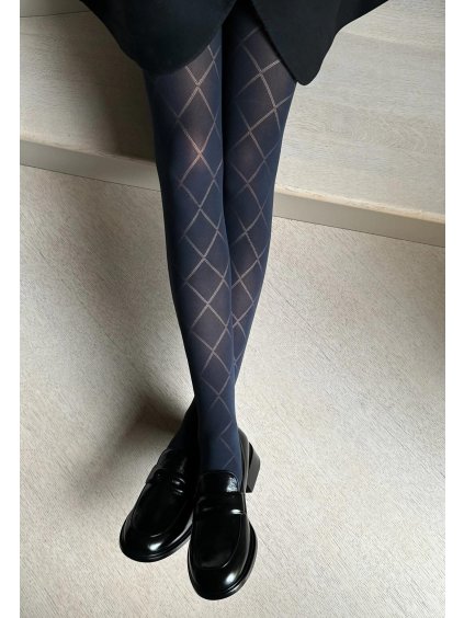 ČERNÉ VZOROVANÉ SILONKY VENEZIANA ROMBO GRANDI 60 DEN (Velikost M, Barva černá)