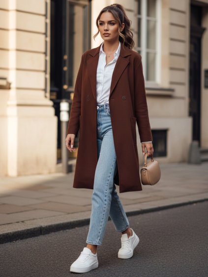 DÁMSKÝ ČOKOLÁDOVÝ OVERSIZE KABÁT LINNORE (Velikost ONE SIZE)