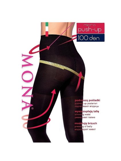 PUNČOCHY MONA MICRO PUSH-UP 100 DEN PLUS SIZE (Barva černá, Velikost XL)