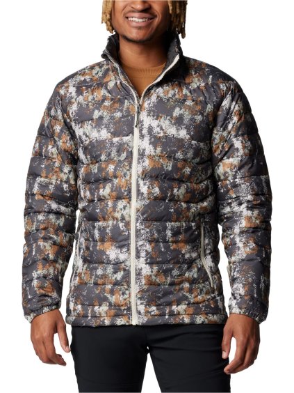 TMAVĚ ŠEDÁ PÁNSKÁ SPORTOVNÍ BUNDA S POTISKEM COLUMBIA POWDER LITE II PRINTED JACKET (Velikost L)