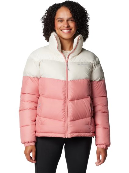 RŮŽOVO-SMETANOVÁ DÁMSKÁ ZIMNÍ PROŠÍVANÁ BUNDA COLUMBIA PUFFECT II COLORBLOCK JACKET (Velikost L)