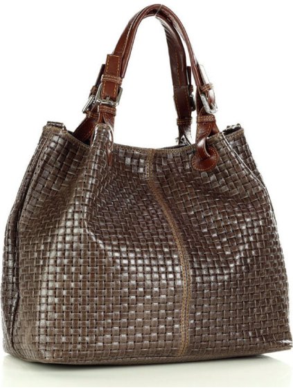MAZZINI TMAVĚ HNĚDÁ TKANÁ KOŽENÁ SHOPPER KABELKA