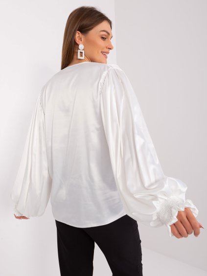 (VEL. S/M) BÍLÁ ELEGANTNÍ LESKLÁ KOŠILE SE ŠIROKÝMI RUKÁVY