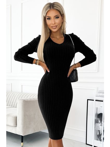 POHODLNÉ ČERNÉ SVETROVÉ ŠATY S VÝSTŘIHEM DO V (Velikost ONE SIZE)