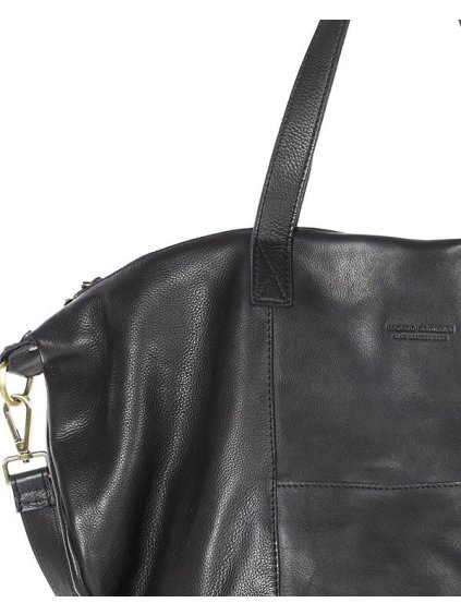 MARCO MAZZINI ČERNÁ KOŽENÁ SHOPPER BAG S PLETENOU VSADKOU