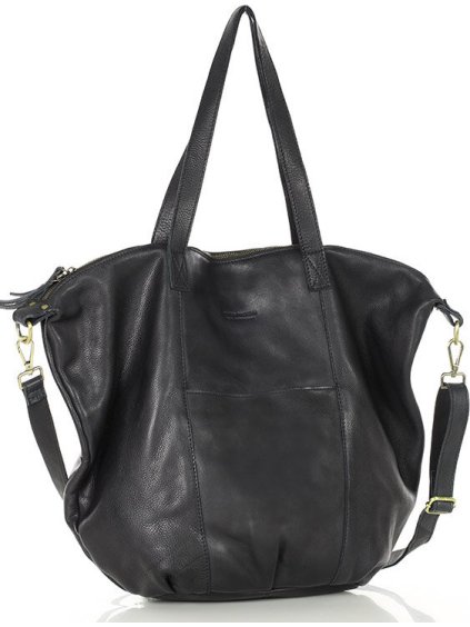 MARCO MAZZINI ČERNÁ KOŽENÁ SHOPPER BAG S PLETENOU VSADKOU