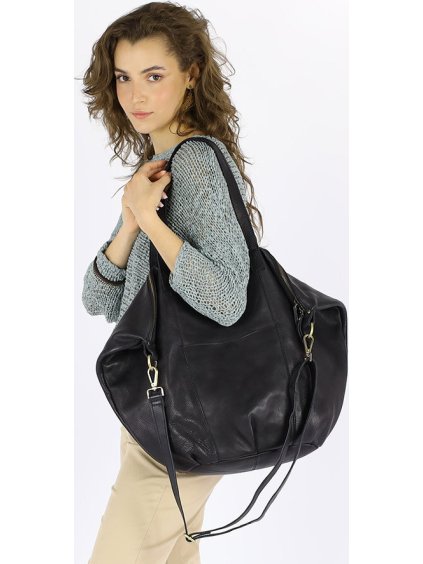 MARCO MAZZINI ČERNÁ KOŽENÁ SHOPPER BAG S PLETENOU VSADKOU
