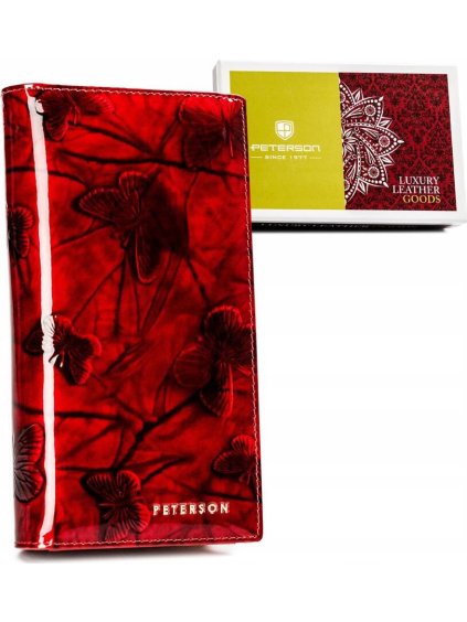 ČERVENÁ DÁMSKÁ KOŽENÁ PENĚŽENKA S MAGNETEM A ZIPEM PETERSON Y738 (Velikost ONE SIZE)