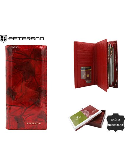 ČERVENÁ DÁMSKÁ KOŽENÁ PENĚŽENKA S MAGNETEM A ZIPEM PETERSON Y738
