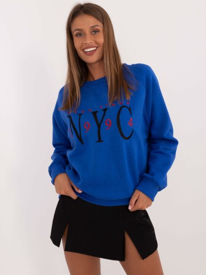 KOBALTOVĚ MODRÁ MIKINA S VÝŠIVKOU NYC