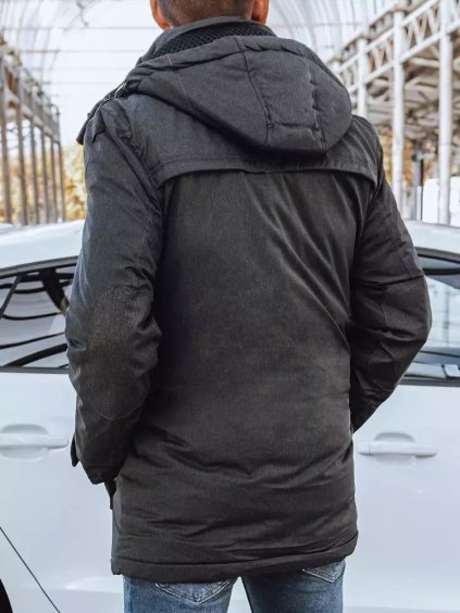 (VEL. 3XL) TMAVĚ ŠEDÁ TEPLÁ BUNDA S KAPSAMI