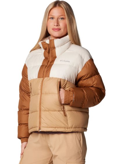 BÉŽOVO-HNĚDÁ DÁMSKÁ ZIMNÍ PROŠÍVANÁ BUNDA COLUMBIA PIKE LAKE II CROPPED JACKET