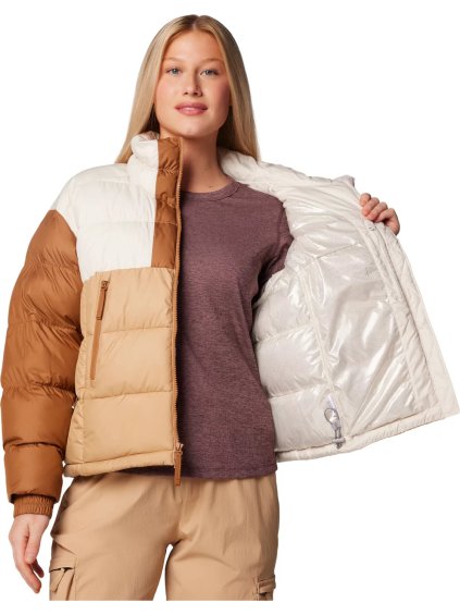 BÉŽOVO-HNĚDÁ DÁMSKÁ ZIMNÍ PROŠÍVANÁ BUNDA COLUMBIA PIKE LAKE II CROPPED JACKET