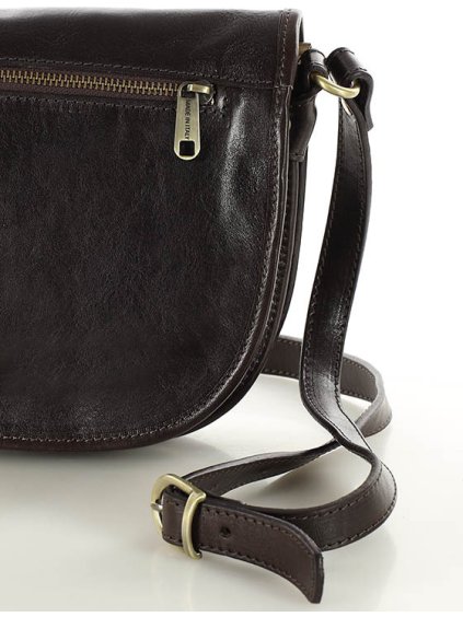 MARCO MAZZINI ČOKOLÁDOVĚ HNĚDÁ KOŽENÁ CROSSBODY KABELKA S KLOPOU