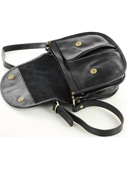 MARCO MAZZINI ČERNÁ KOŽENÁ CROSSBODY KABELKA S KLOPOU