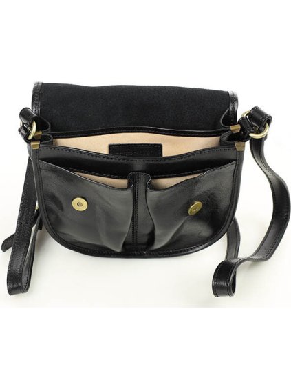 MARCO MAZZINI ČERNÁ KOŽENÁ CROSSBODY KABELKA S KLOPOU