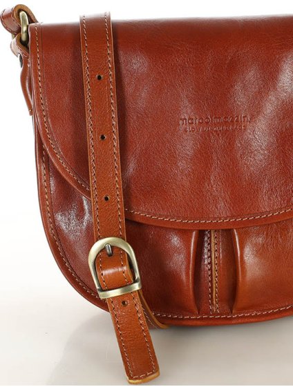 MARCO MAZZINI CAMEL KOŽENÁ CROSSBODY KABELKA S KLOPOU