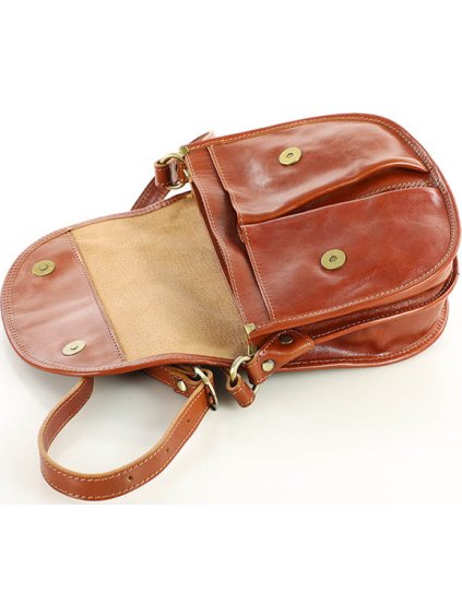 MARCO MAZZINI CAMEL KOŽENÁ CROSSBODY KABELKA S KLOPOU