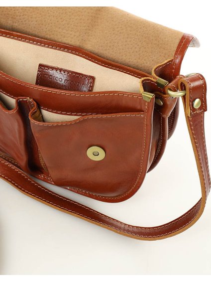 MARCO MAZZINI CAMEL KOŽENÁ CROSSBODY KABELKA S KLOPOU