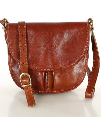 MARCO MAZZINI CAMEL KOŽENÁ CROSSBODY KABELKA S KLOPOU