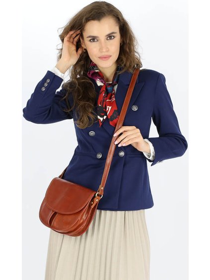 MARCO MAZZINI CAMEL KOŽENÁ CROSSBODY KABELKA S KLOPOU
