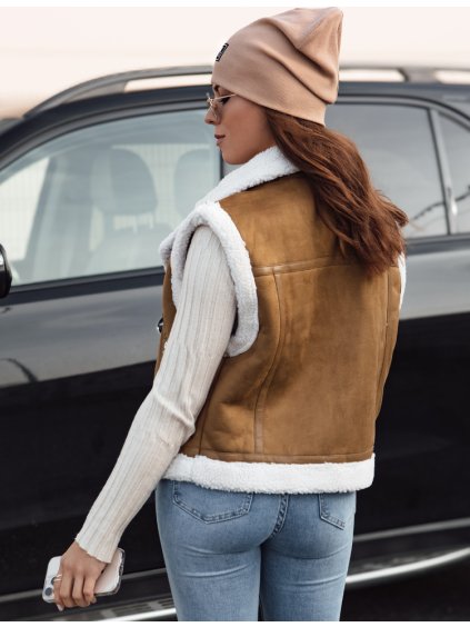 DÁMSKÁ HNĚDÁ SEMIŠOVÁ VESTA S OVČÍM KOŽÍŠKEM WOOLZIP