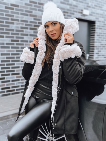 ČERNÁ DÁMSKÁ ZATEPLENÁ PARKA S KOŽÍŠKEM STARBURST