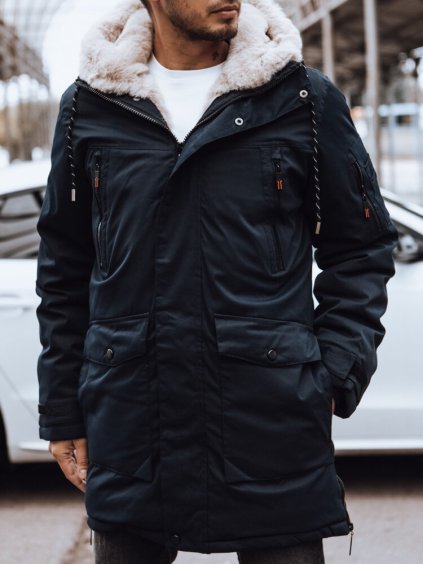 TMAVĚ MODRÁ PARKA S ČETNÝMI KAPSAMI