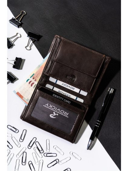 TMAVĚ HNĚDÁ ELEGANTNÍ PÁNSKÁ PENĚŽENKA ROVICKY L234