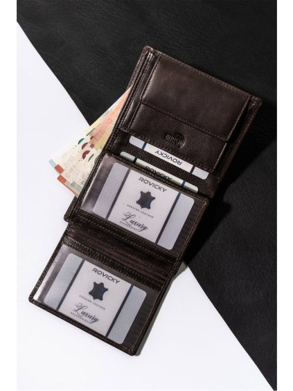 TMAVĚ HNĚDÁ ELEGANTNÍ PÁNSKÁ PENĚŽENKA ROVICKY L234