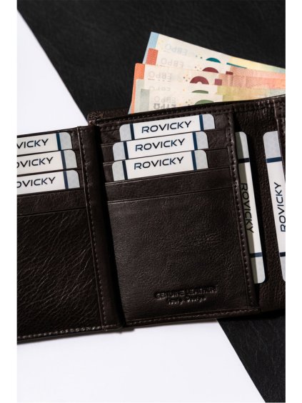 TMAVĚ HNĚDÁ ELEGANTNÍ PÁNSKÁ PENĚŽENKA ROVICKY L234