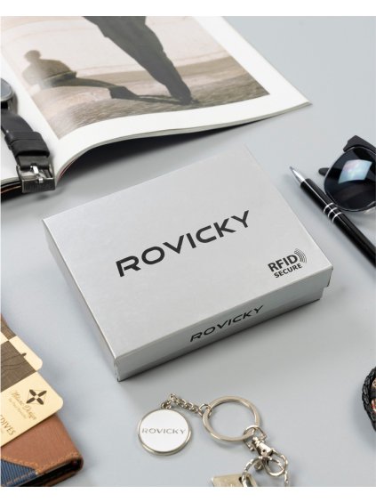 ELEGANTNÍ HNĚDÁ PÁNSKÁ KOŽENÁ PENĚŽENKA S RFID SYSTÉMEM ROVICKY L227