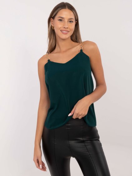 TMAVĚ ZELENÝ ELEGANTNÍ TOP S ŘETÍZKY