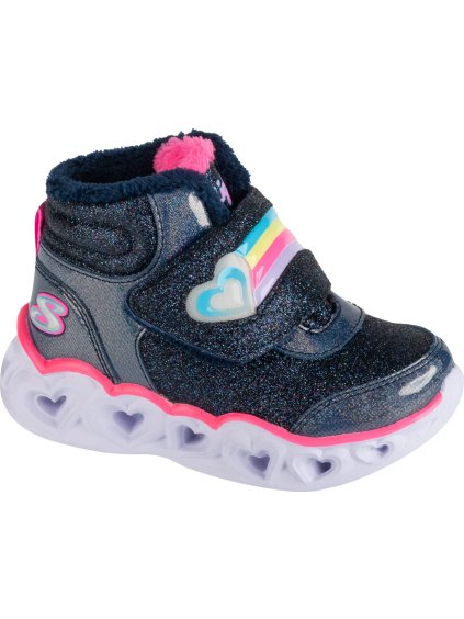 TMAVĚ MODRÉ DÍVČÍ SVÍTÍCÍ BOTY SKECHERS HEART LIGHTS - BRILLIANT RAINBOW