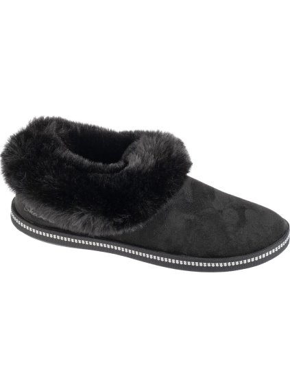 ČERNÉ DÁMSKÉ PANTOFLE S KOŽÍŠKEM SKECHERS COZY CAMPFIRE - WINTER NIGHTS (Velikost 36)