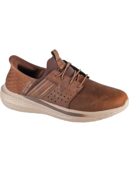 HNĚDÉ PÁNSKÉ KOŽENÉ TENISKY SKECHERS SLIP-INS: SLADE - ZACHARY