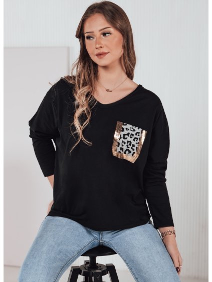 ČERNÉ DÁMSKÉ VOLNÉ TRIČKO S POTISKEM GLAMZONE