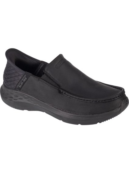 ČERNÉ KOŽENÉ SLIP-ON TENISKY SKECHERS PARSON - OSWIN