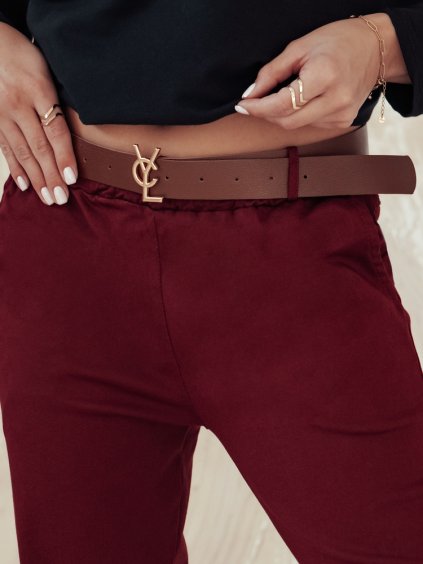 DÁMSKÉ VÍNOVÉ OVERSIZE KALHOTY S PÁSKEM ELEGANTENO