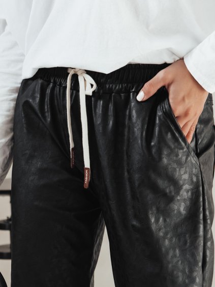 ČERNÉ DÁMSKÉ ROVNÉ KOŽENKOVÉ KALHOTY WAXVIA (Velikost ONE SIZE)