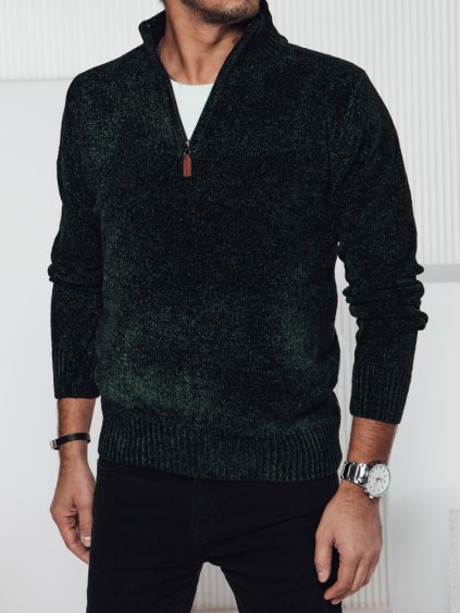 TMAVĚ ZELENÝ PÁNSKÝ STYLOVÝ SVETR SE ZIPEM U LÍMCE