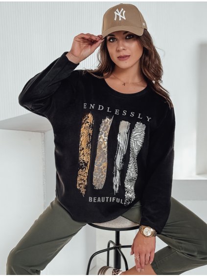 ČERNÉ DÁMSKÉ OVERSIZE TRIČKO S DLOUHÝM RUKÁVEM MODEZINE