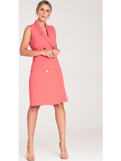 KORÁLOVÉ ELEGANTNÍ MIDI ŠATY BEZ RUKÁVŮ