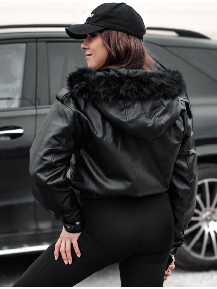 ČERNÁ DÁMSKÁ ZATEPLENÁ KOŽENKOVÁ CROP BUNDA SOFTREBEL