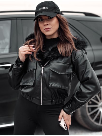 ČERNÁ DÁMSKÁ ZATEPLENÁ KOŽENKOVÁ CROP BUNDA SOFTREBEL